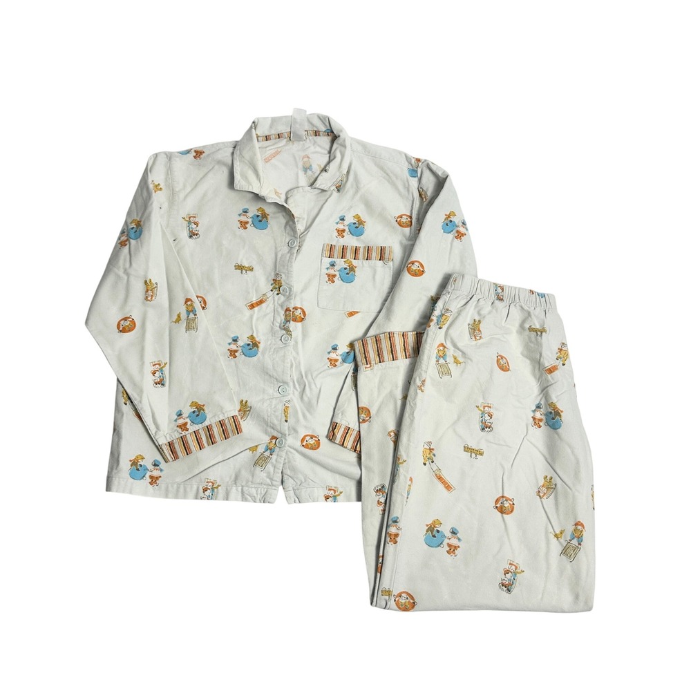 Vintage Y2K Munki Munki Cotton Flannel Pajama Set Sledding Print Size Large